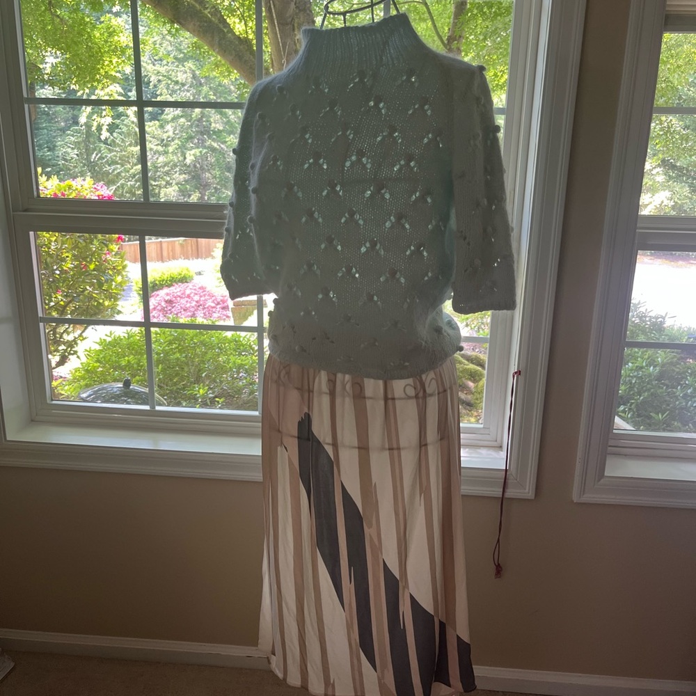 Cream and brown Asymmetrical A-Line Midi Skirt